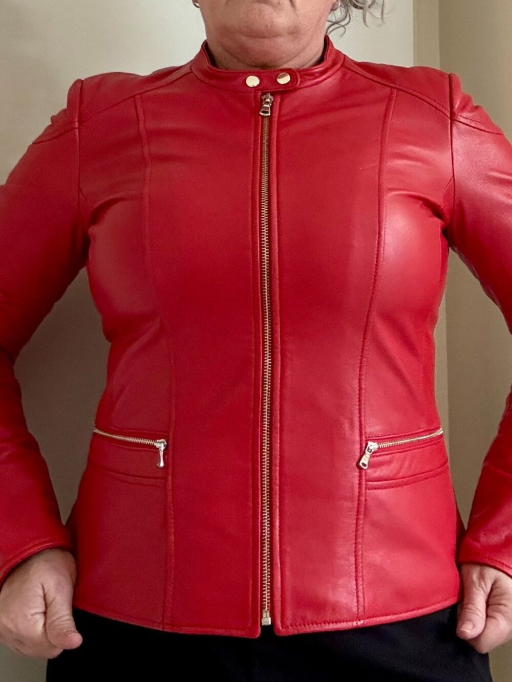 Danier Red Leather Jacket M Genuine Leather Moto Style